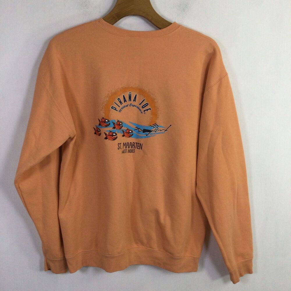 Vintage Pirana Joe Crewneck Sweatshirt from St Maarten Pastel Peach Size Large - Picture 6 of 10
